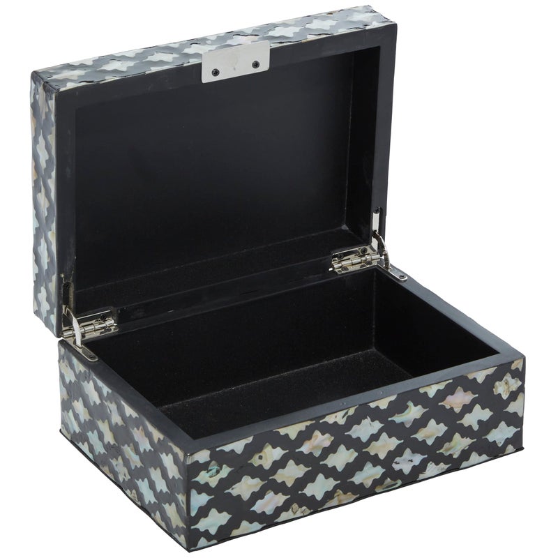 Deco 79 Mother of Pearl Shell Decorative Box Decorative Keepsake Boxes with Hinged Lid, Set of 2 Storage Boxes 12", 8"W, Black - Image 4